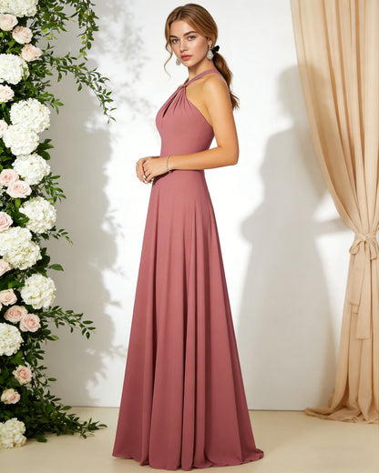 cross halter chiffon bridesmaid dress with empire waist - image 2