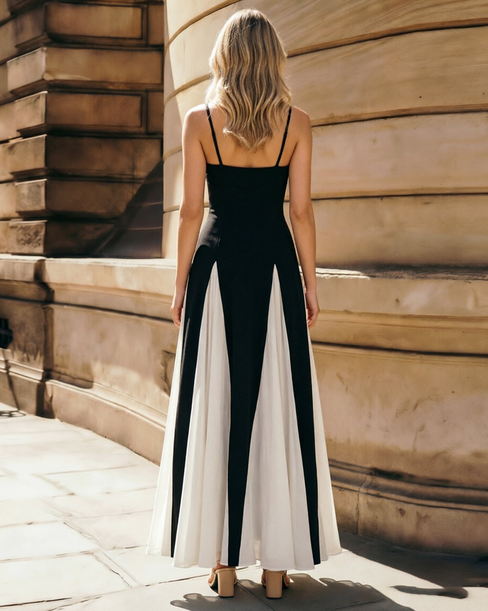 spaghetti strap colorblock wide leg formal jumpsuit dress - image 2