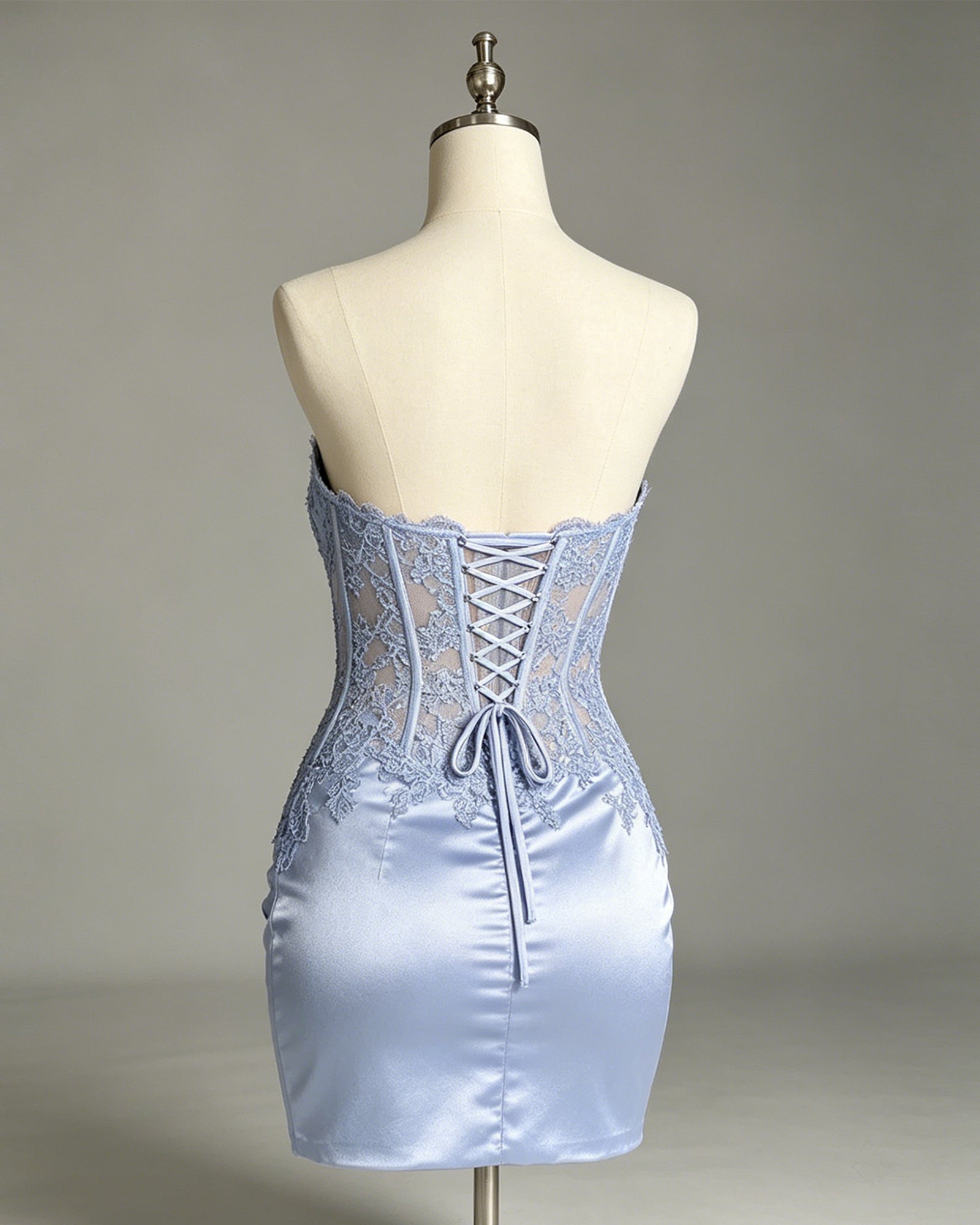 strapless lace corset satin bodycon homecoming dress - view 2