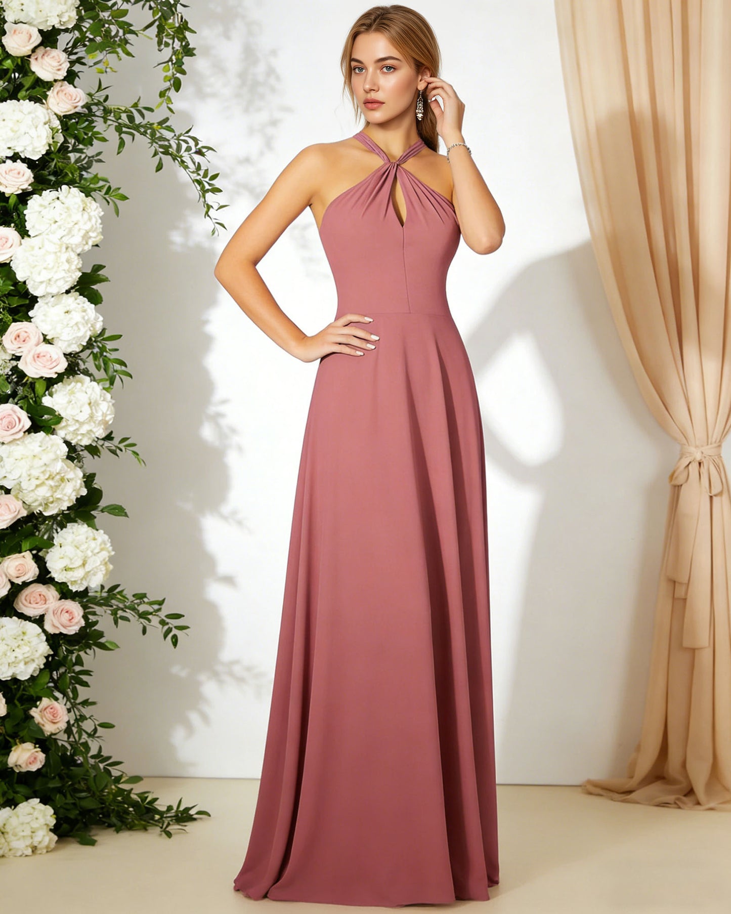 cross halter chiffon bridesmaid dress with empire waist - image 3
