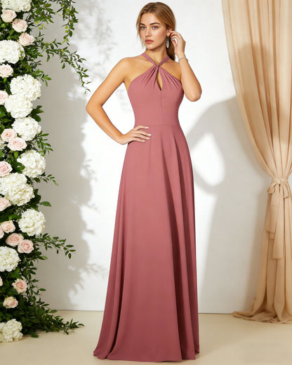 cross halter chiffon bridesmaid dress with empire waist - image 3