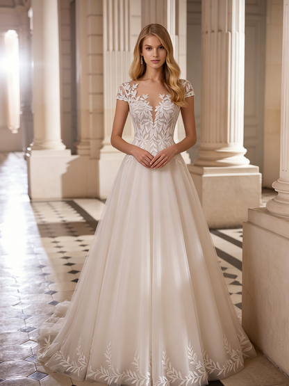 spaghetti strap lace tulle A-line wedding dress with beaded bodice - image 3