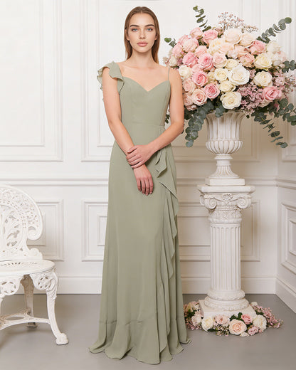 V-neck ruffle strap chiffon bridesmaid dress with cascading skirt - image 4