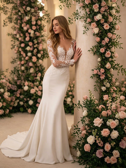 strapless lace mermaid wedding dress with corset bodice and train - image 3