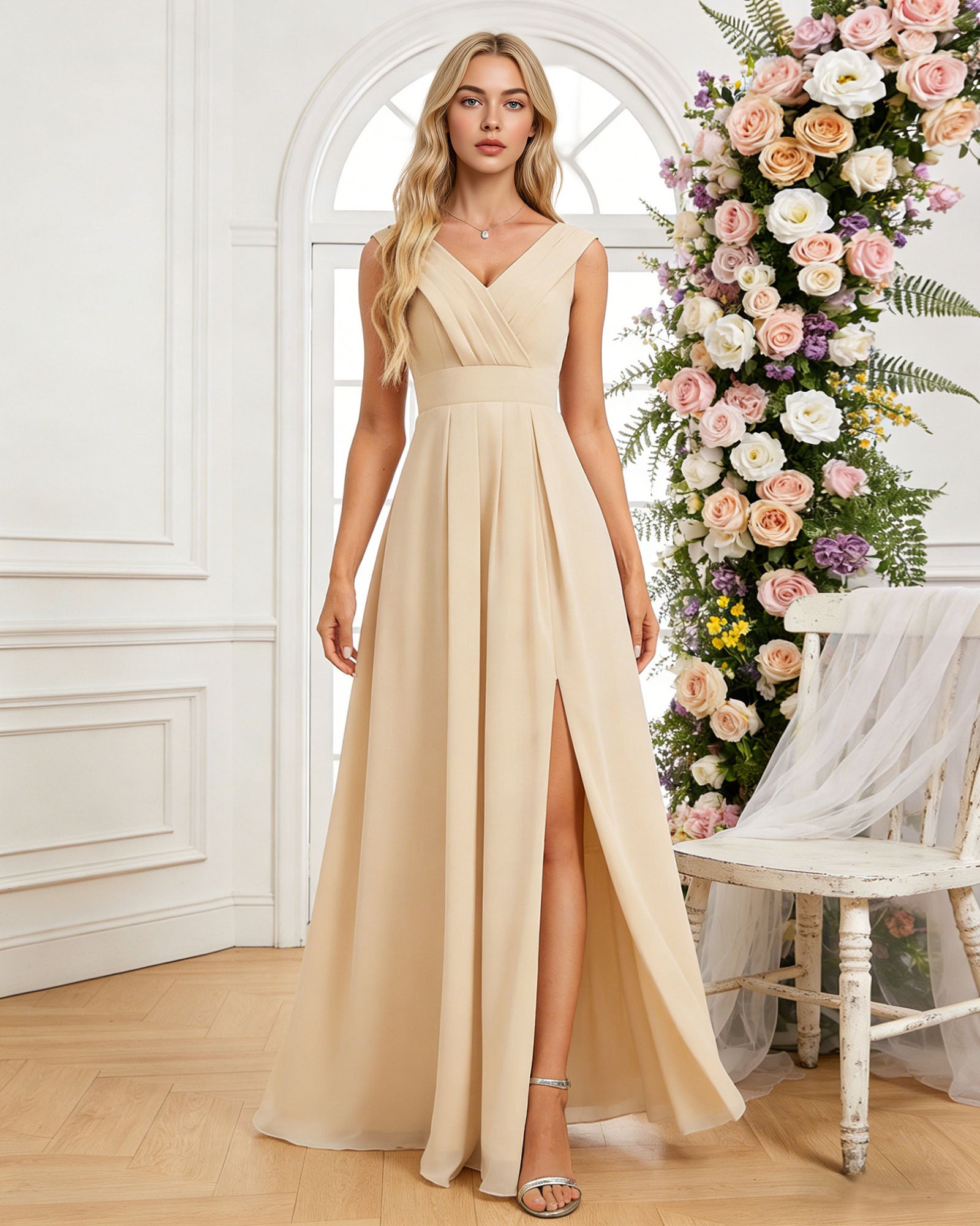 Surplice V-Neck Chiffon Bridesmaid Dress with A-Line Slit dress – Neggcy