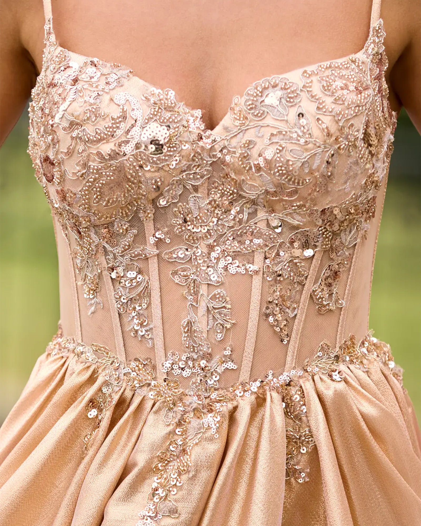 champagne sweetheart glitter tulle A-line prom dress with layered dress - image 3