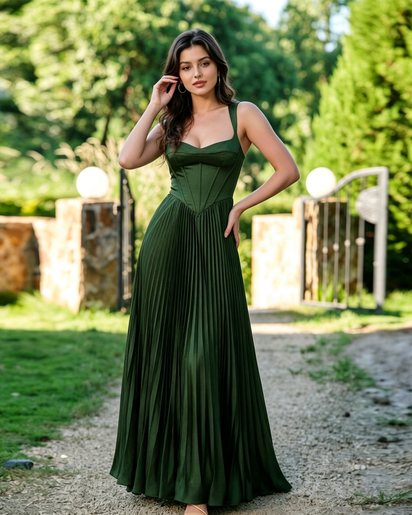square neck corset pleated formal dress with midi dress - image 3