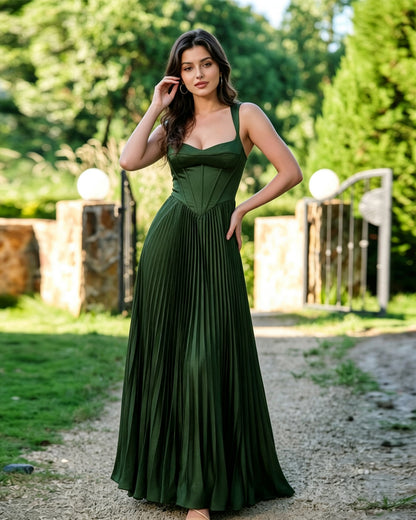 square neck corset pleated formal dress with midi dress - image 3