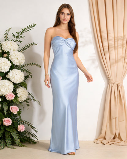 strapless satin bridesmaid dress with twisted sweetheart bodice - image 4