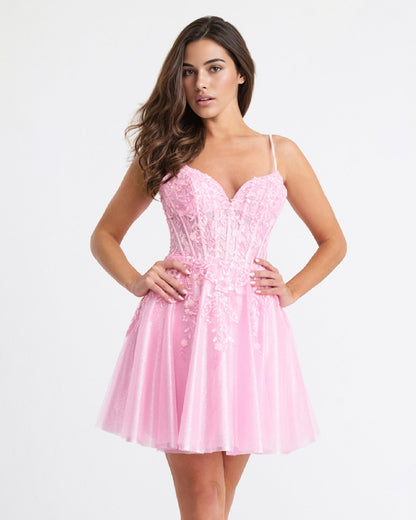 spaghetti strap floral lace tulle A-line homecoming dress - view 4