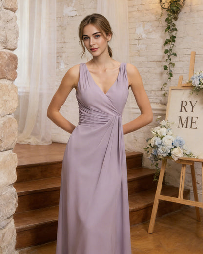 halter V-neck chiffon bridesmaid dress with draped sash waist - image 5