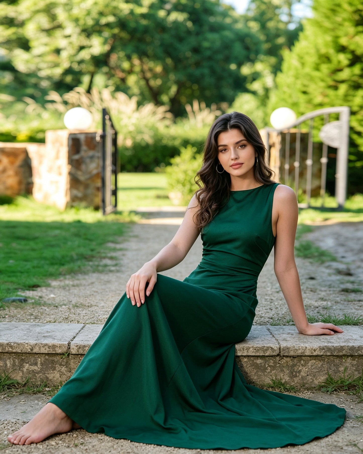 high neck satin column formal dress with sleek draped waist - image 4