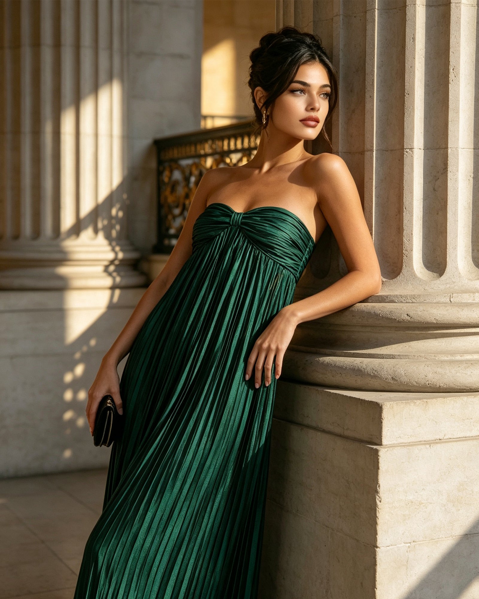 strapless pleated metallic formal dress with sweetheart bodice - image 3