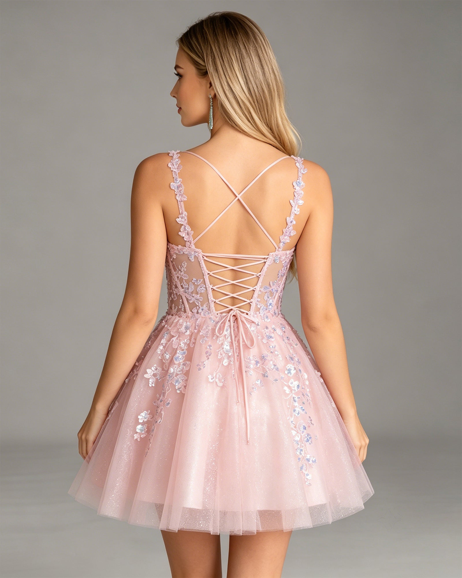 floral applique glitter tulle corset homecoming dress - view 4
