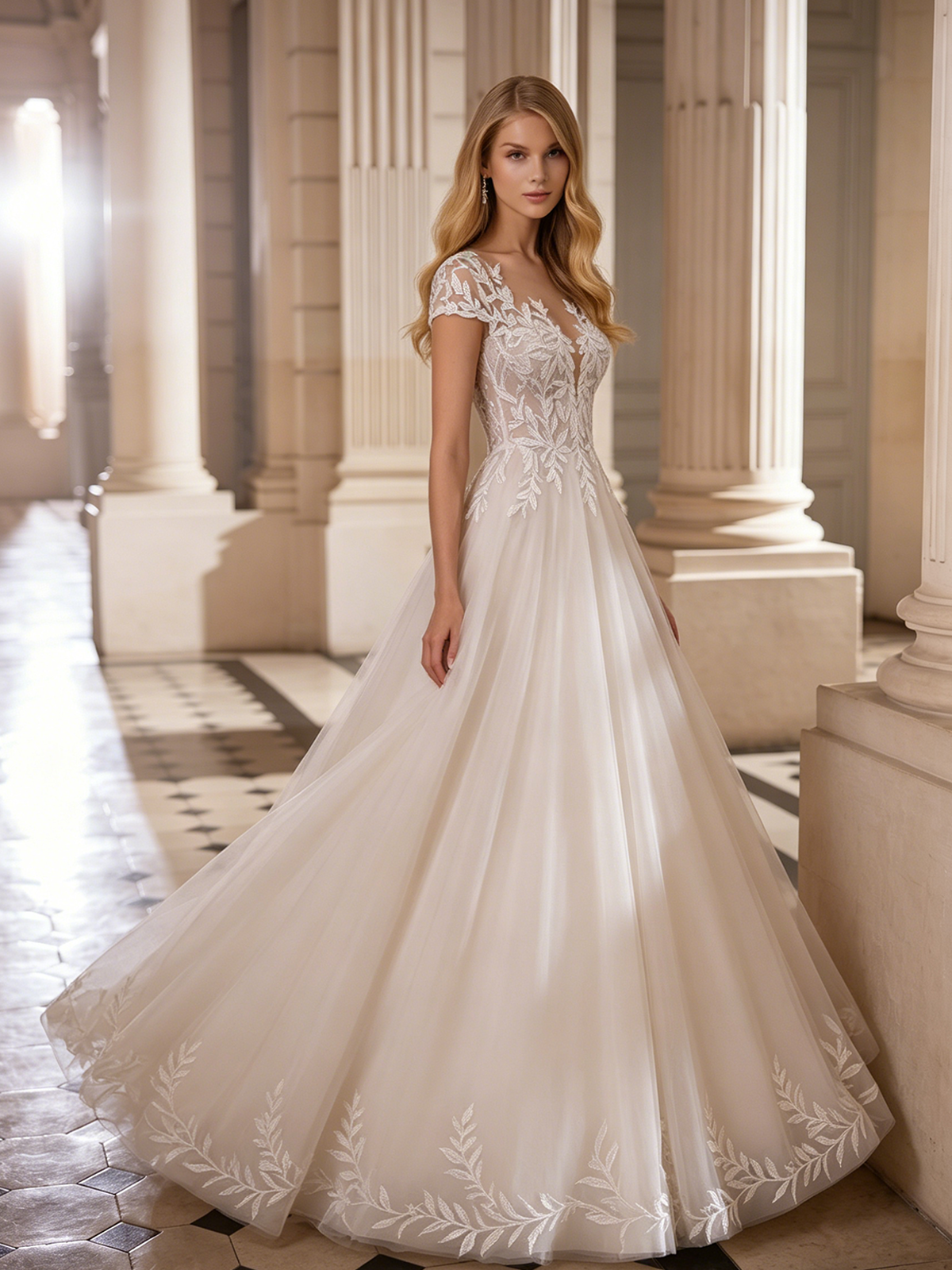 spaghetti strap lace tulle A-line wedding dress with beaded bodice - image 4
