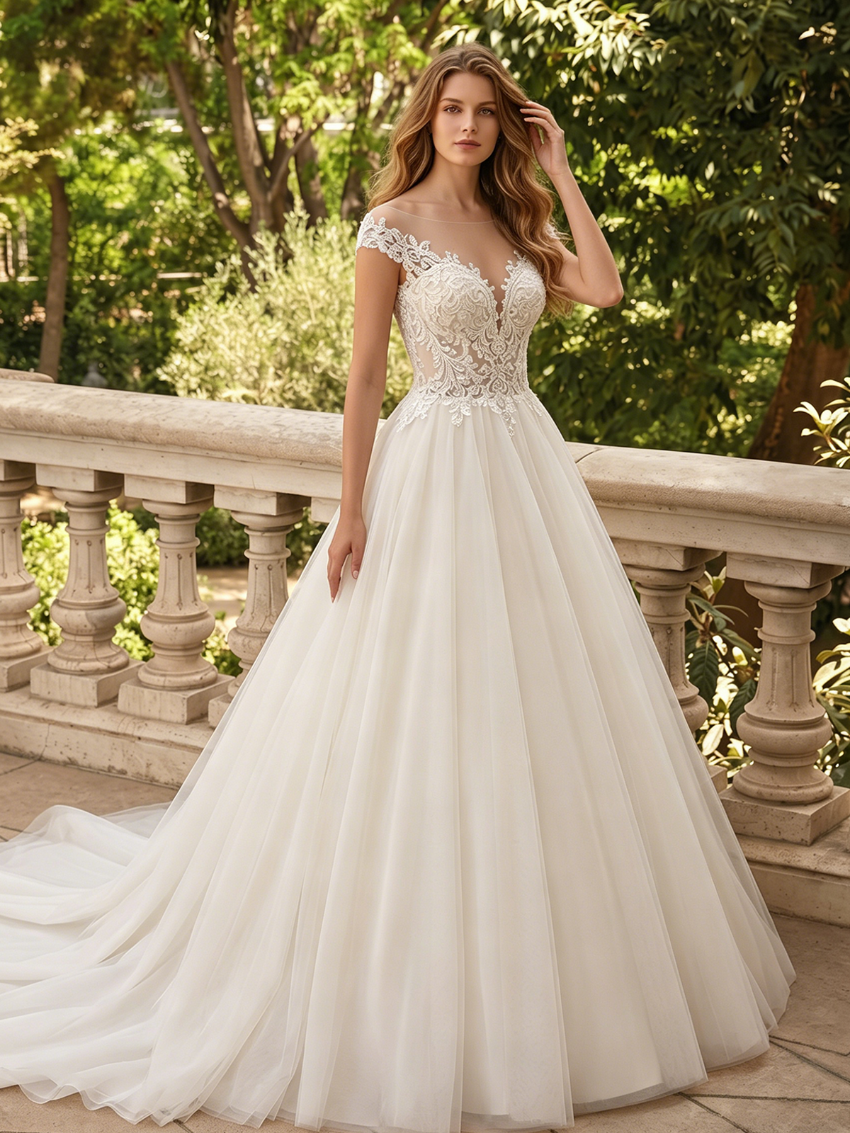 spaghetti strap lace tulle ball gown wedding dress with floral bodice - image 4