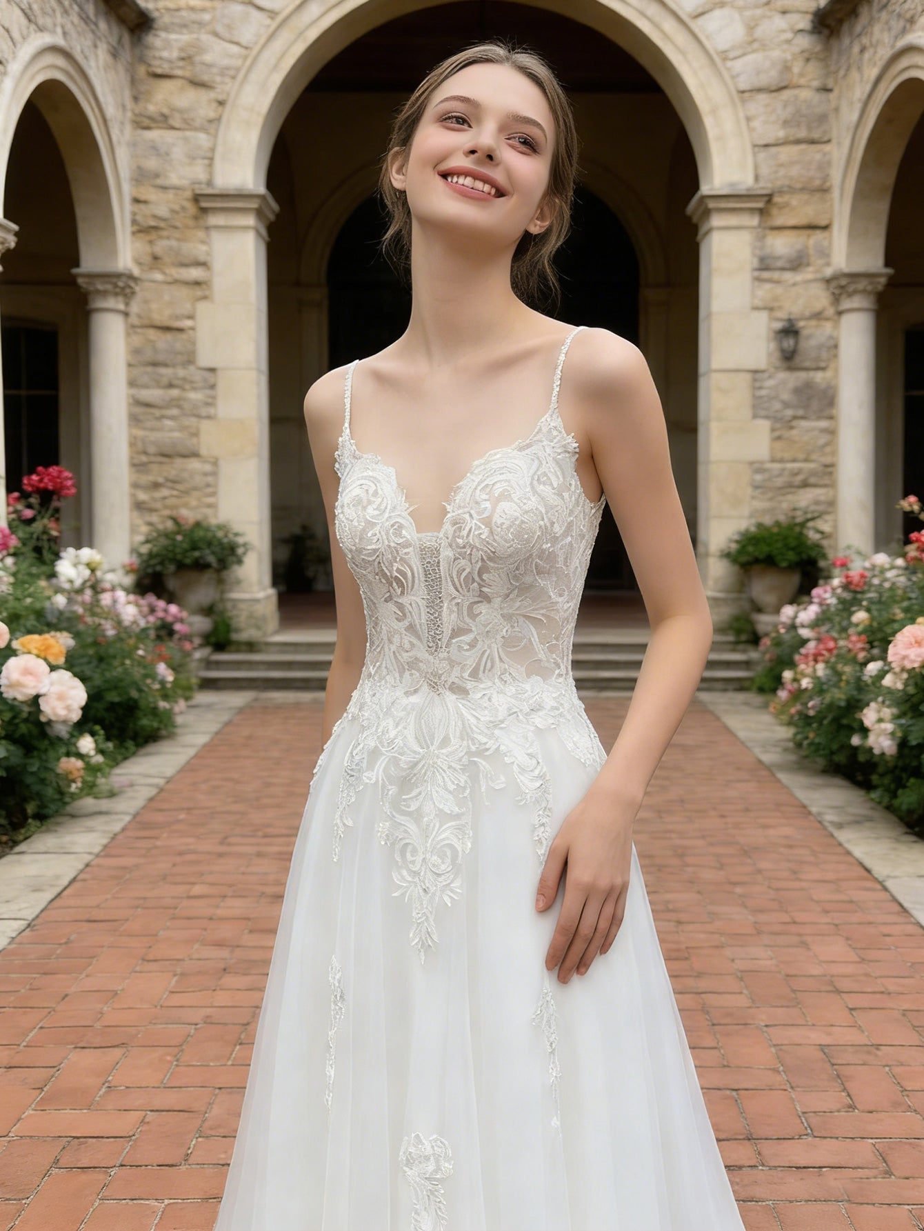 strapless lace tulle ball gown wedding dress with sweetheart neckline - image 4