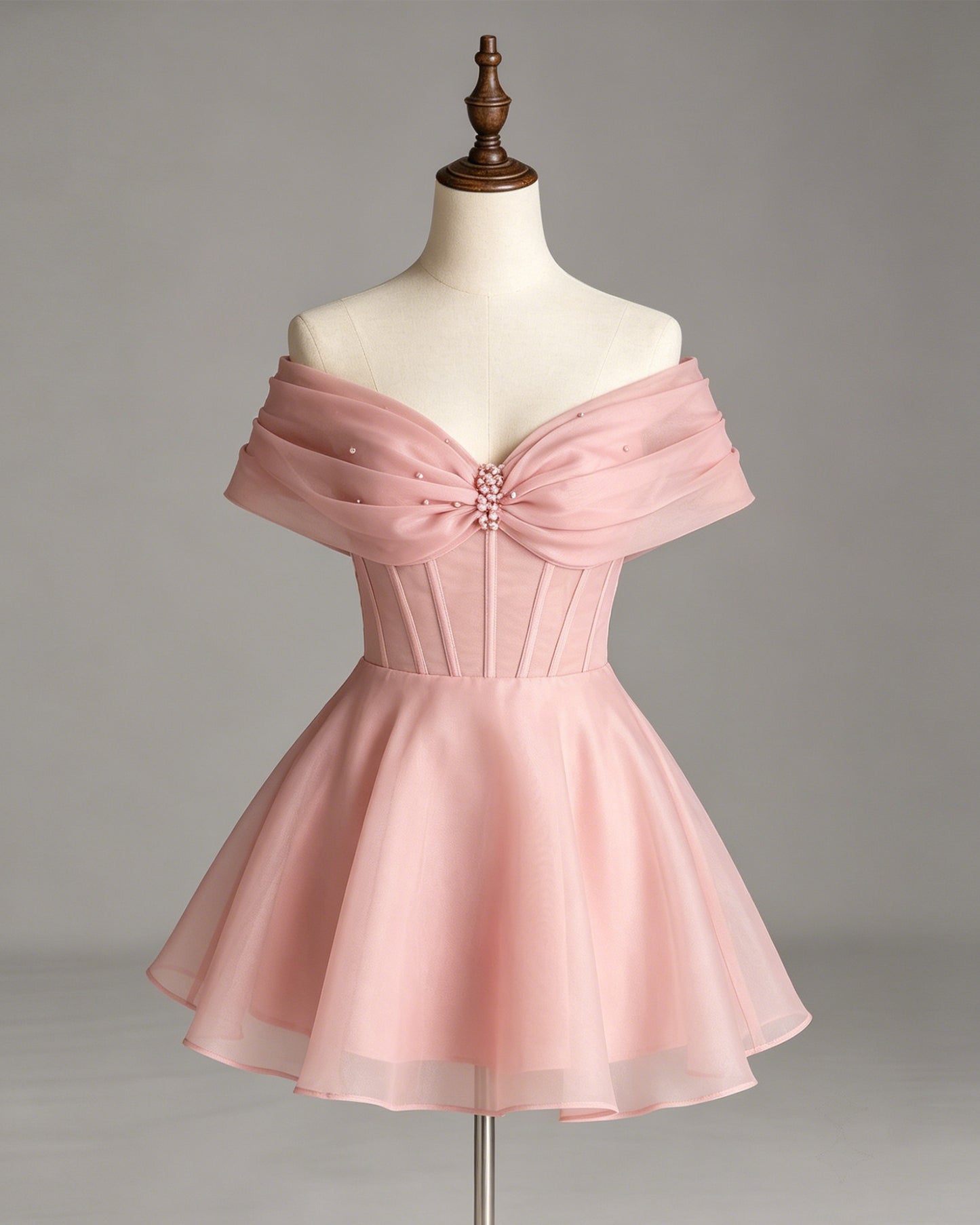off shoulder pearl draped corset organza homecoming dress - view 5