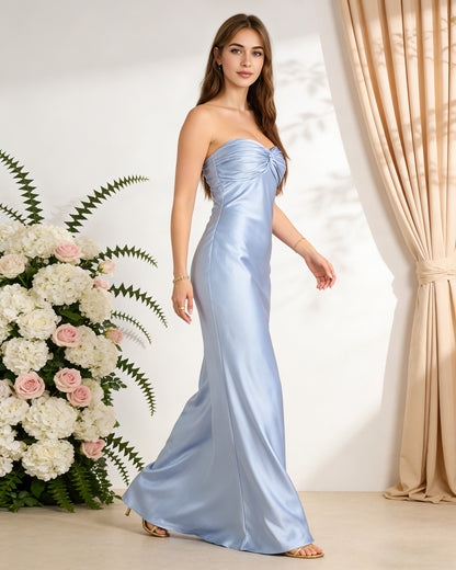 strapless satin bridesmaid dress with twisted sweetheart bodice - image 5