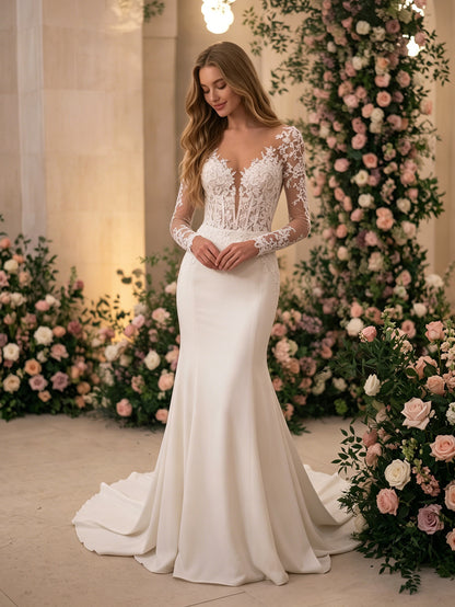 strapless lace mermaid wedding dress with corset bodice and train - image 5