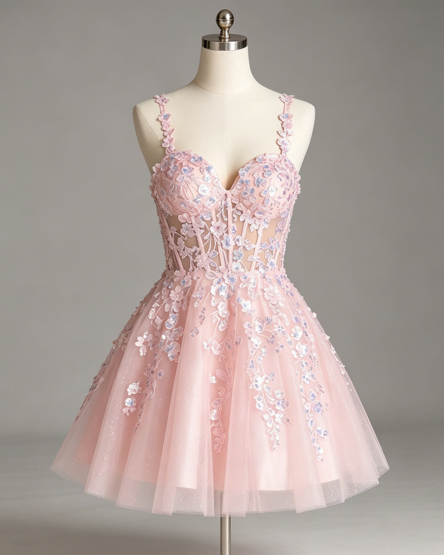 floral applique glitter tulle corset homecoming dress - view 5