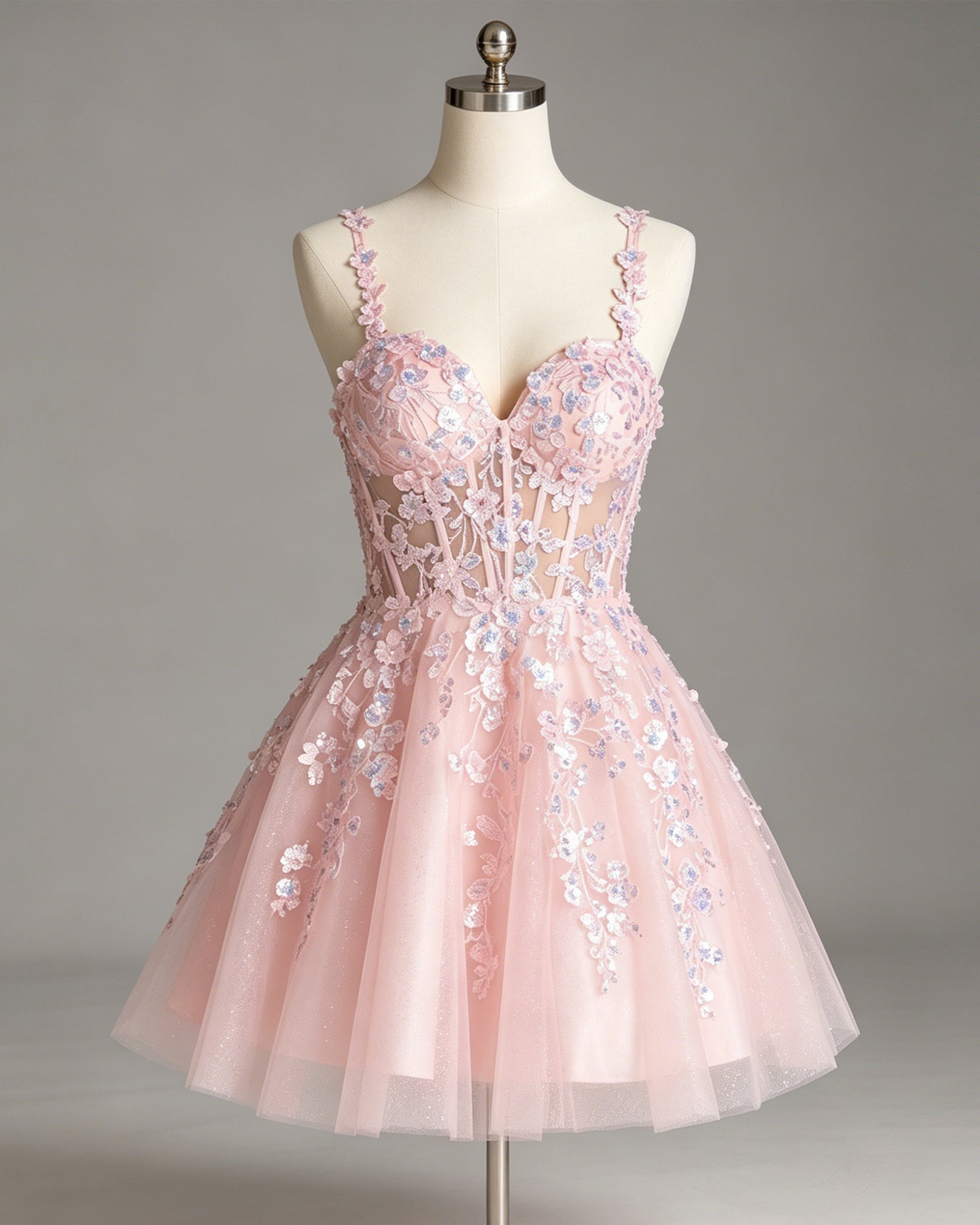 floral applique glitter tulle corset homecoming dress - view 5
