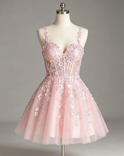 floral applique glitter tulle corset homecoming dress - view 5