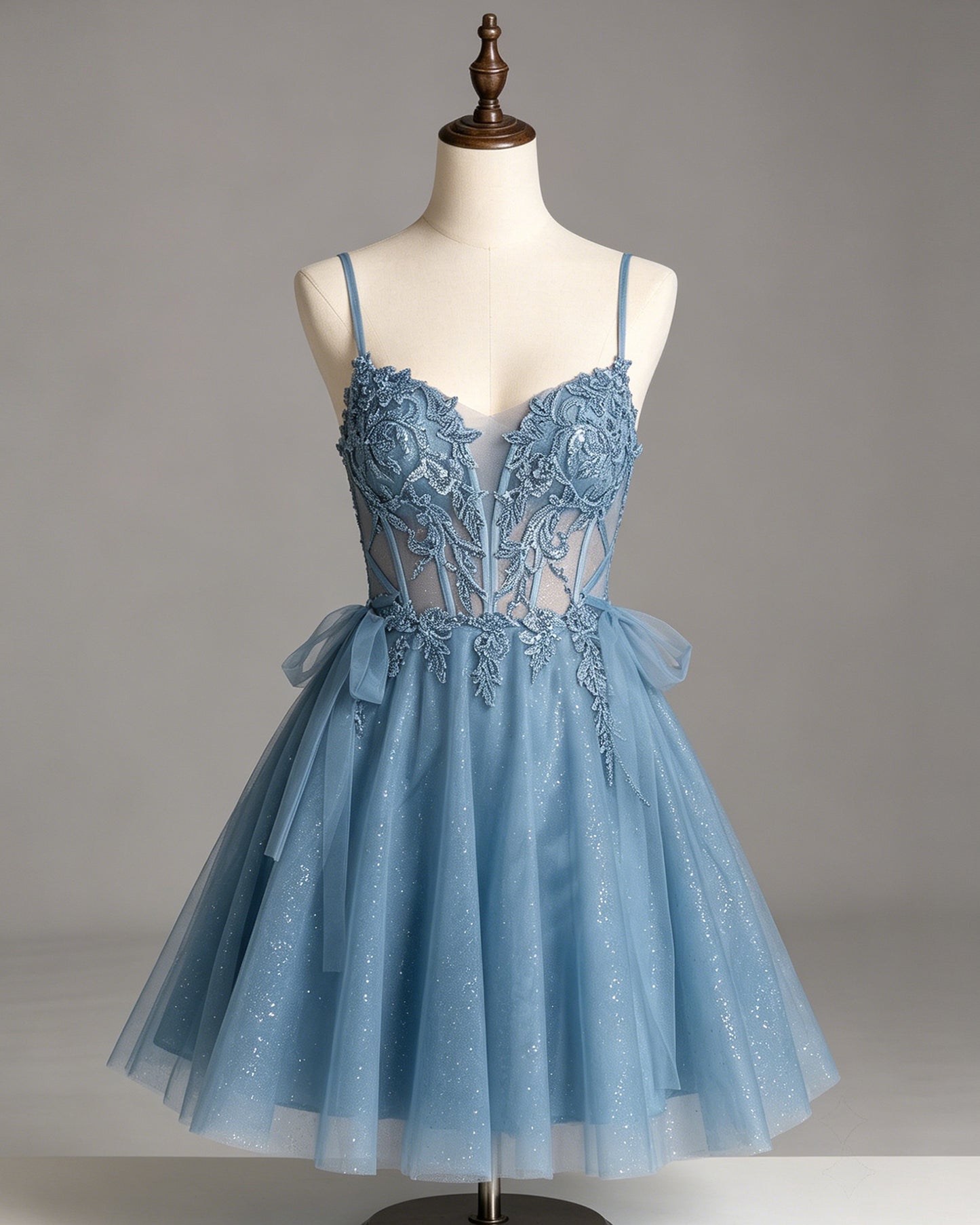sheer corset lace applique glitter tulle homecoming dress - view 5