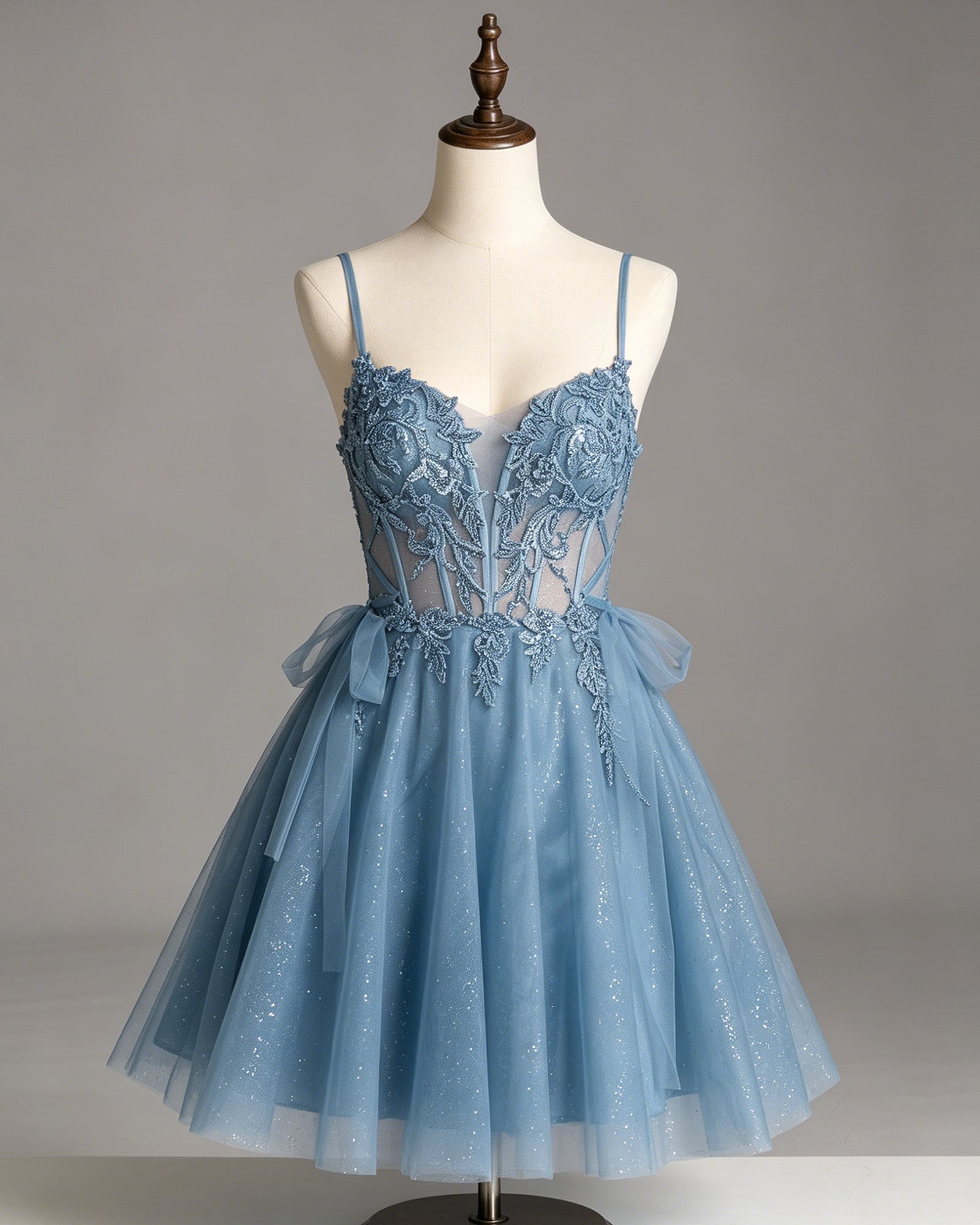 sheer corset lace applique glitter tulle homecoming dress - view 5