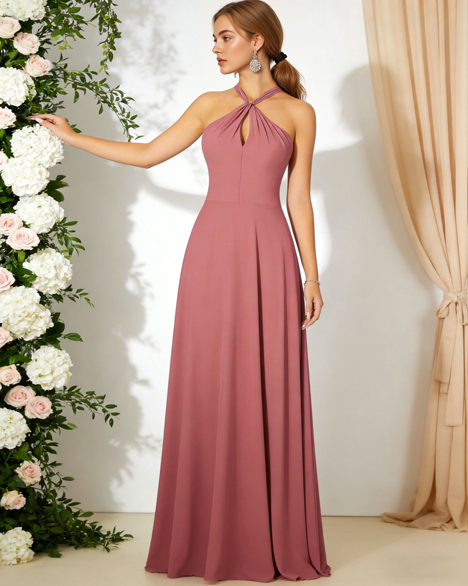 cross halter chiffon bridesmaid dress with empire waist - image 5