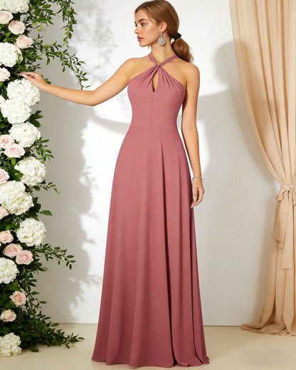 cross halter chiffon bridesmaid dress with empire waist - image 5