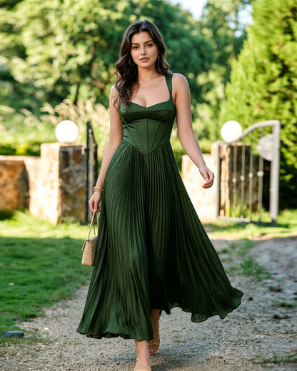 square neck corset pleated formal dress with midi dress - image 5
