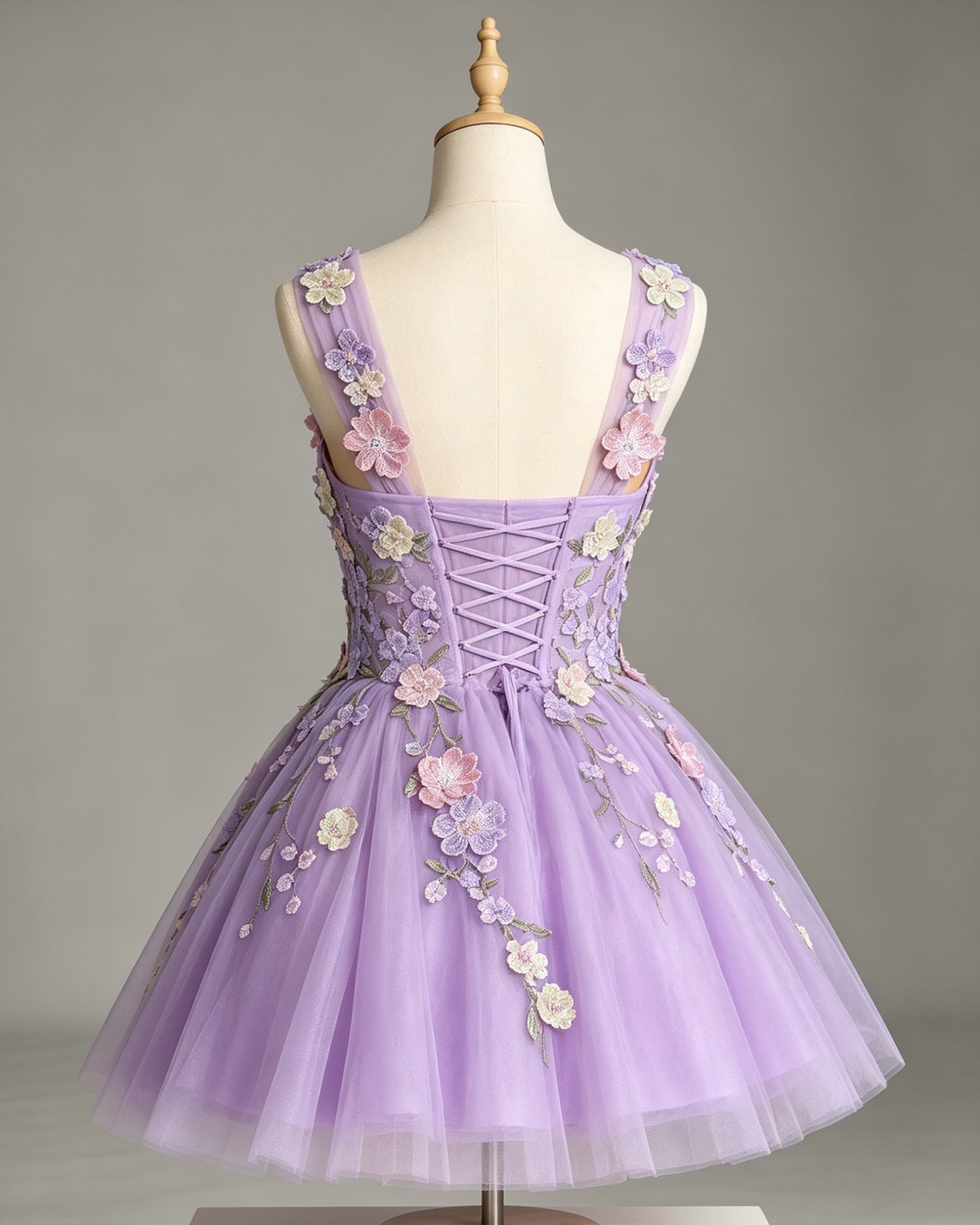 embroidered floral applique tulle A-line homecoming dress - view 5
