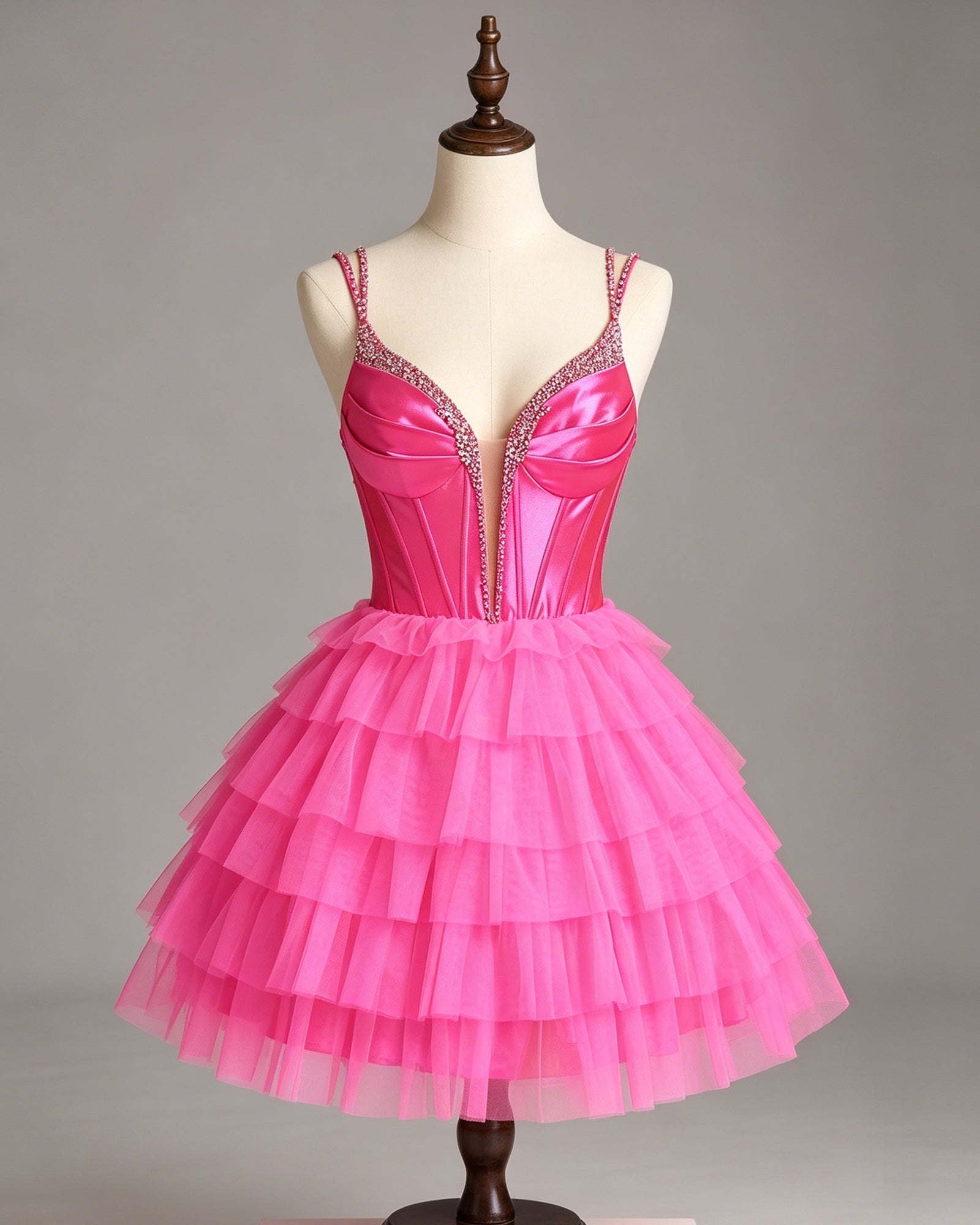 plunging beaded corset tiered tulle homecoming dress - view 5