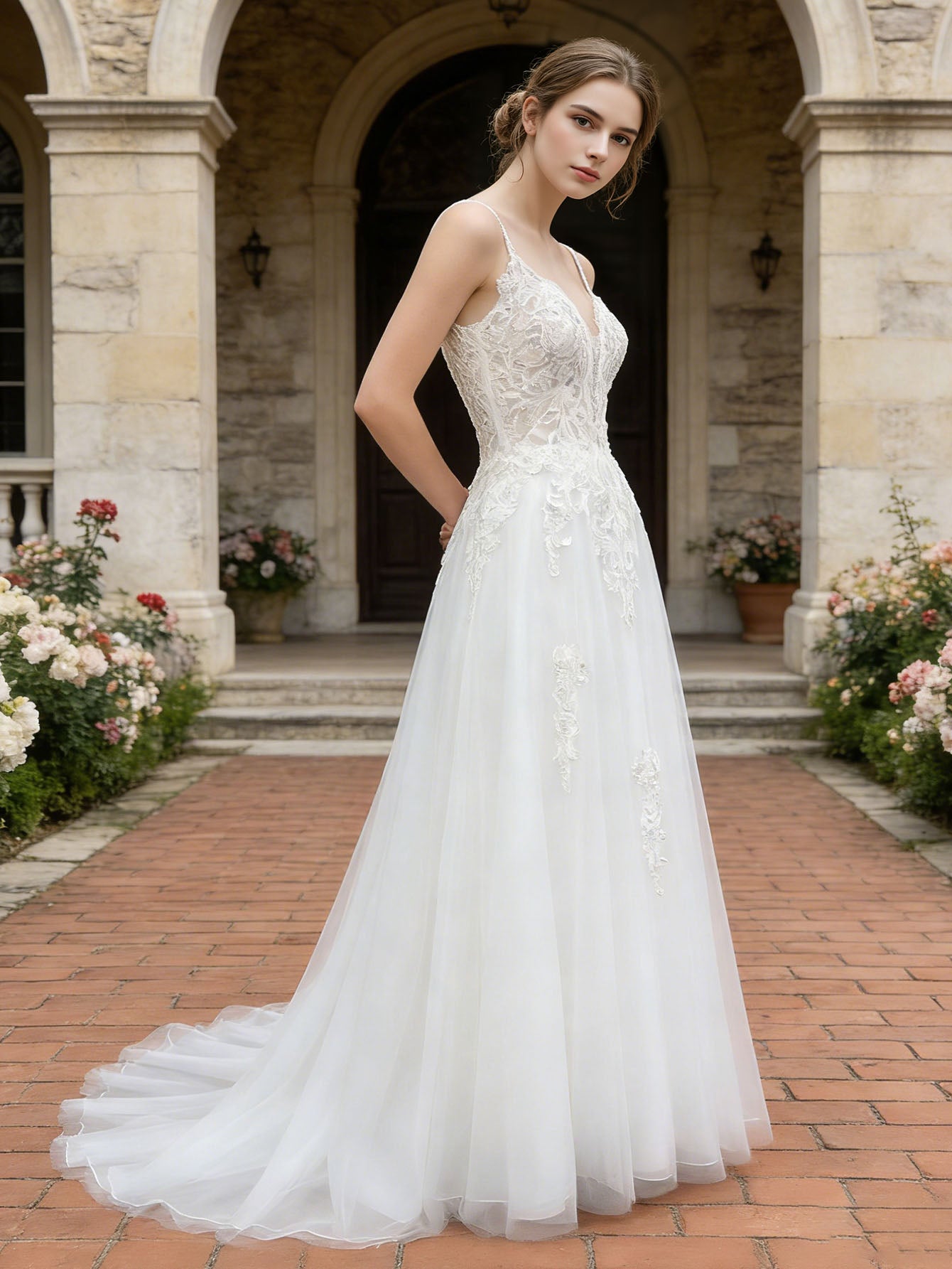 strapless lace tulle ball gown wedding dress with sweetheart neckline - image 5
