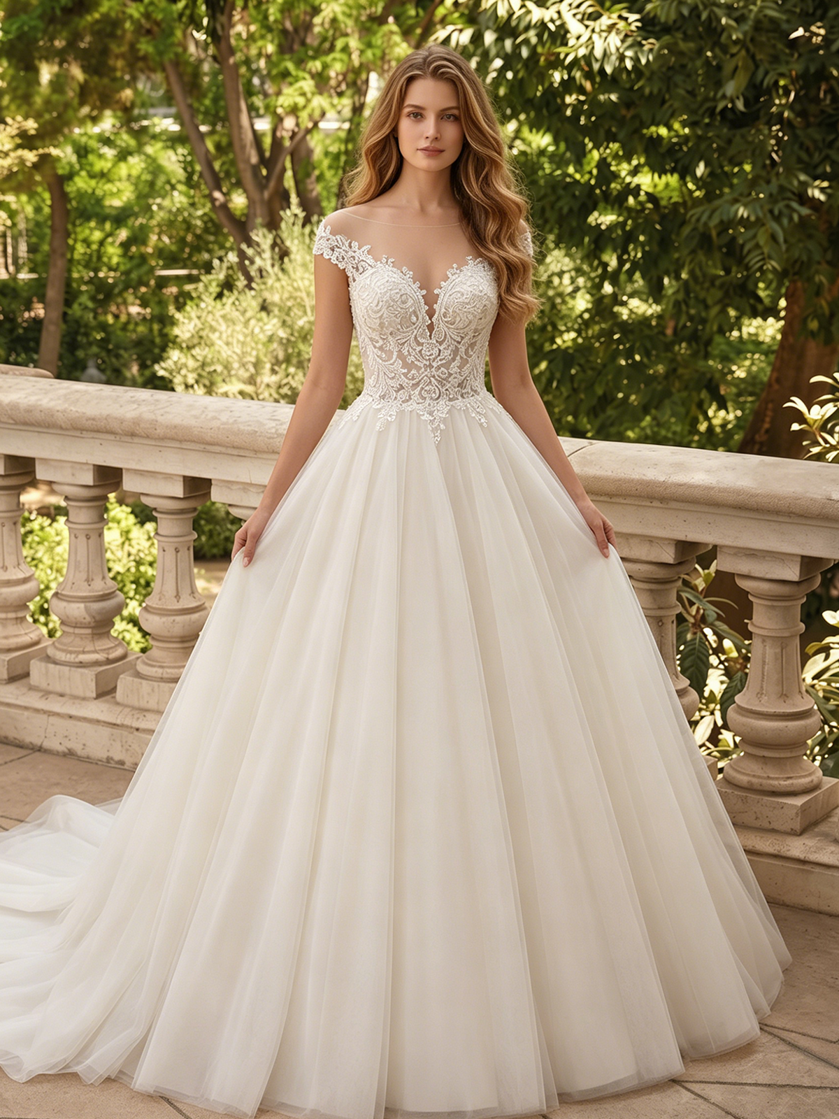 spaghetti strap lace tulle ball gown wedding dress with floral bodice - image 5