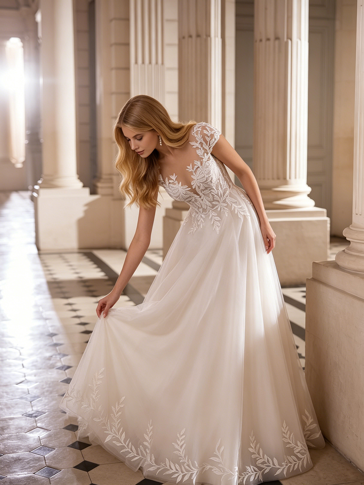 spaghetti strap lace tulle A-line wedding dress with beaded bodice - image 5
