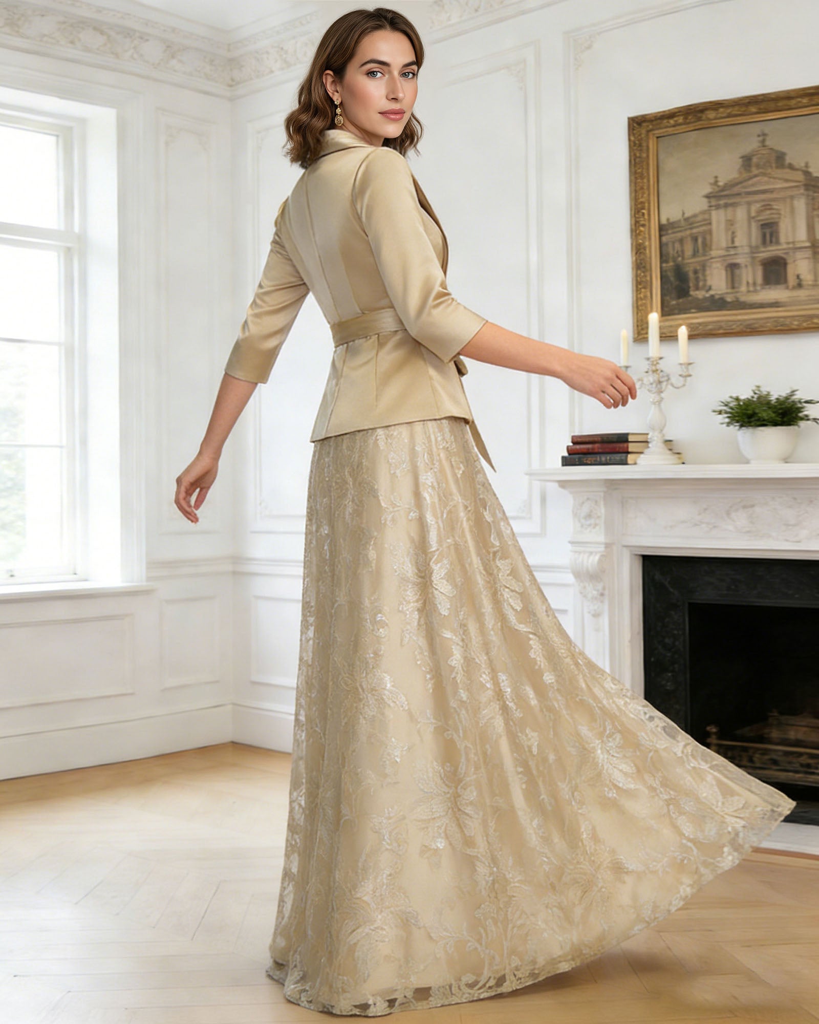 Two Piece Mother of the Bride Dress Satin Wrap Top Embroidered Long Skirt Formal Set – Neggcy