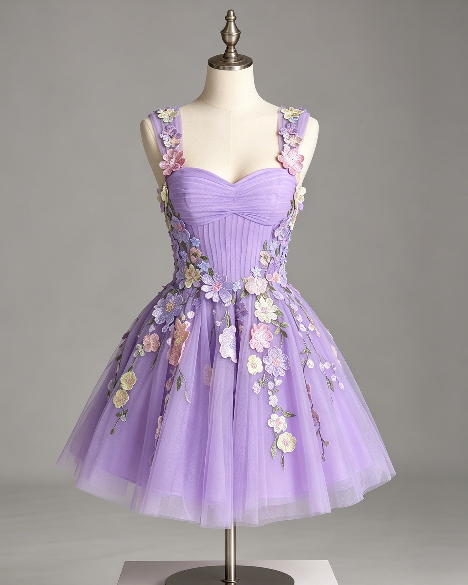 embroidered floral applique tulle A-line homecoming dress - view 6