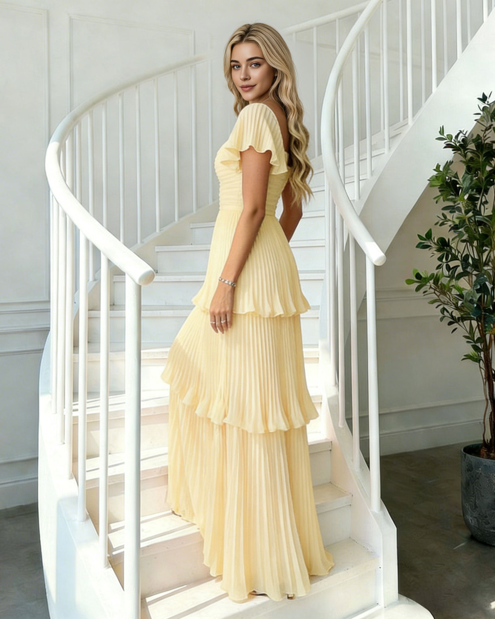 tiered ruffle chiffon bridesmaid dress with sweetheart neckline - image 7