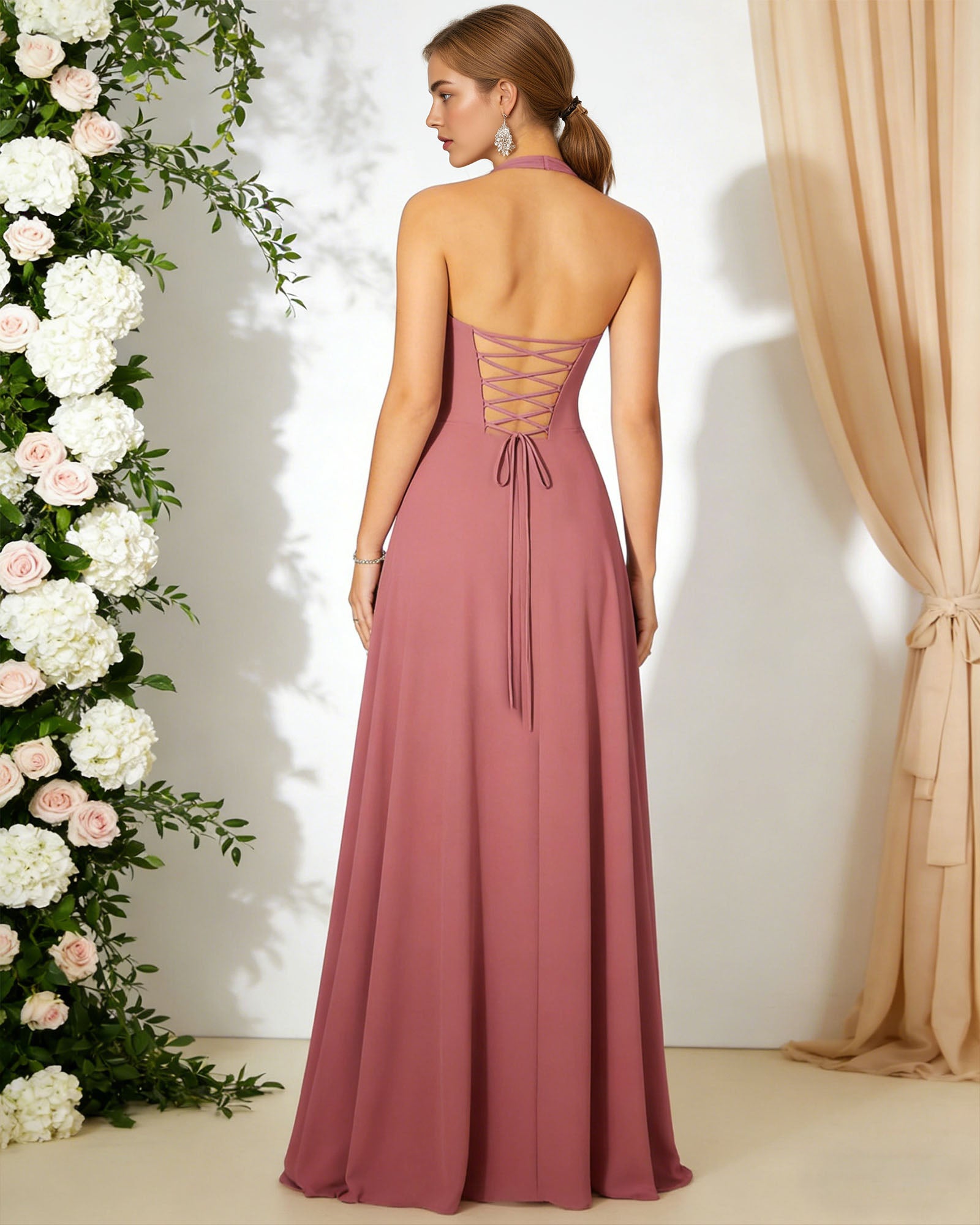 cross halter chiffon bridesmaid dress with empire waist - image 6