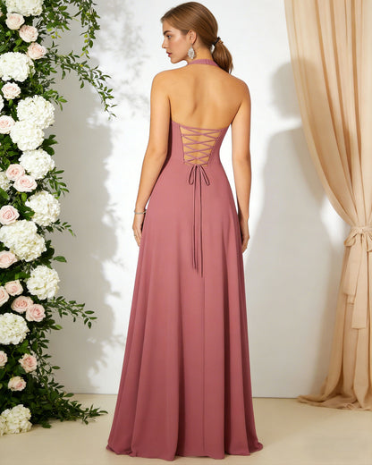 cross halter chiffon bridesmaid dress with empire waist - image 6