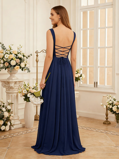 jewel neck sleeveless chiffon bridesmaid dress with pleated dress - image 6