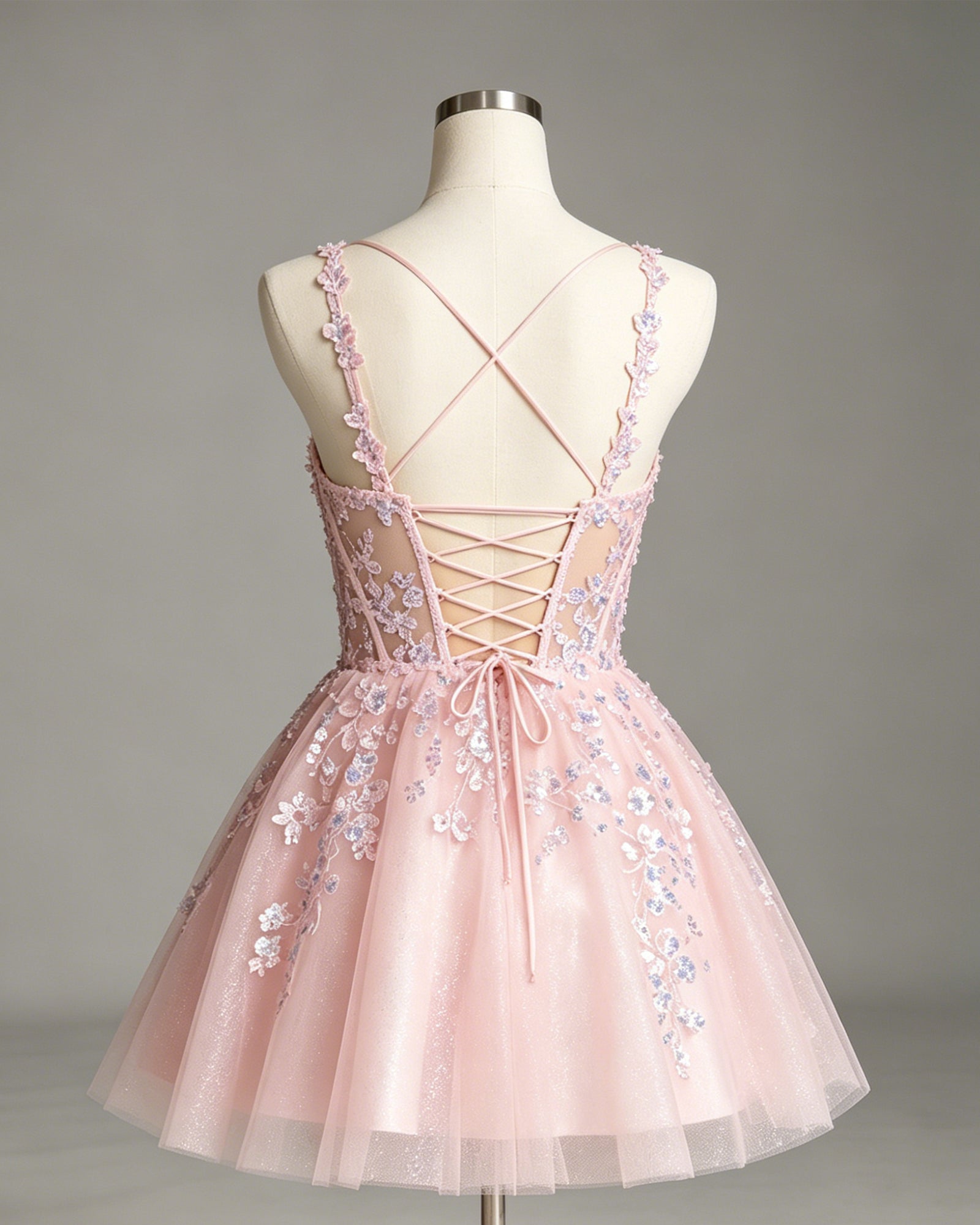 floral applique glitter tulle corset homecoming dress - view 6