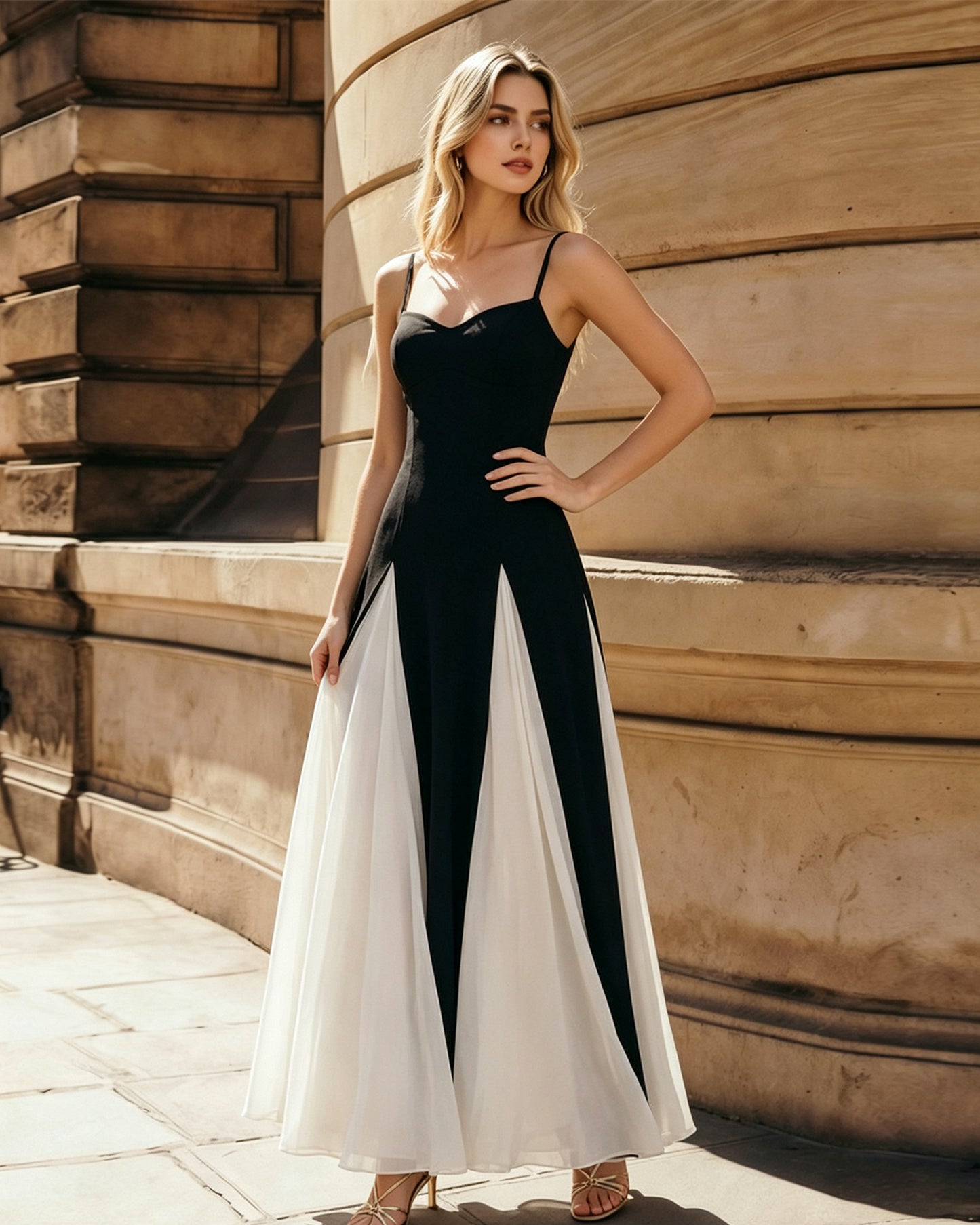 spaghetti strap colorblock wide leg formal jumpsuit dress - image 6