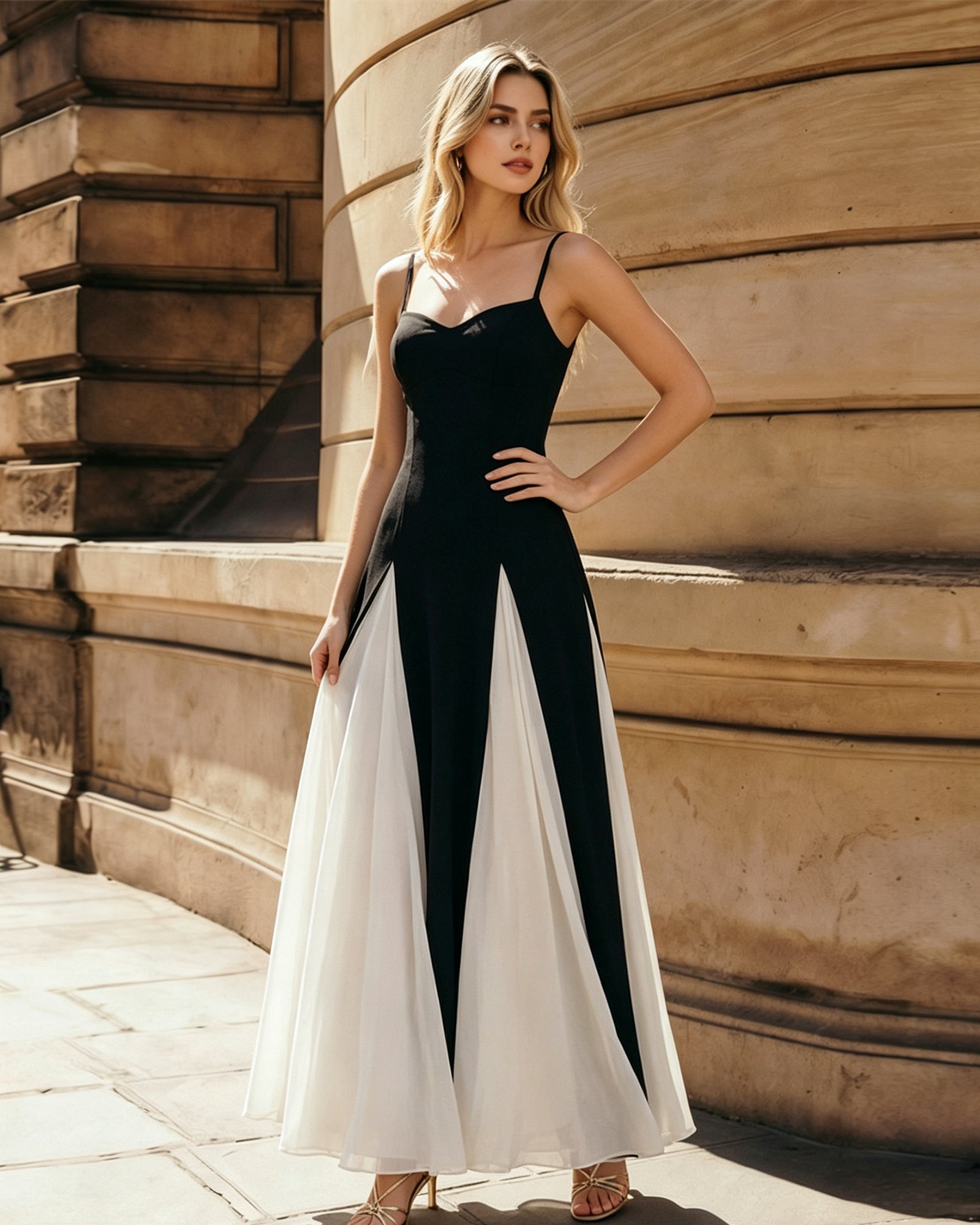 spaghetti strap colorblock wide leg formal jumpsuit dress - image 6