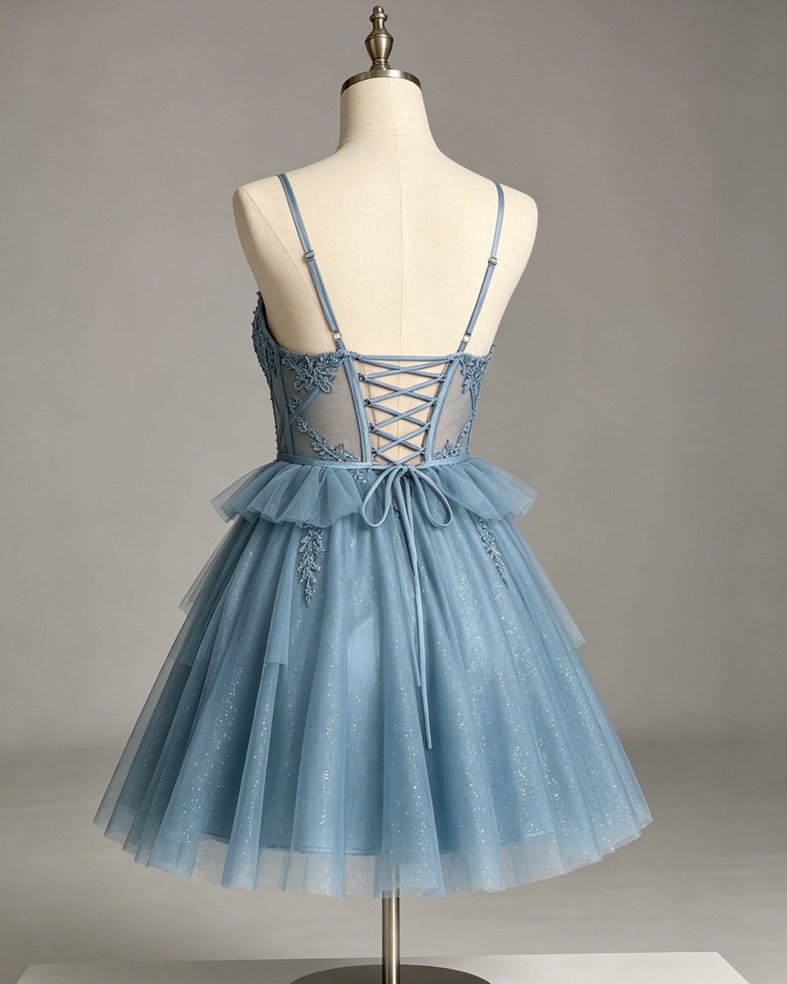 sheer corset lace applique glitter tulle homecoming dress - view 6