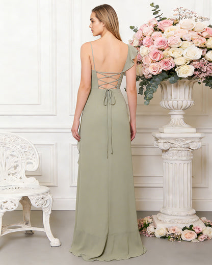 V-neck ruffle strap chiffon bridesmaid dress with cascading skirt - image 7