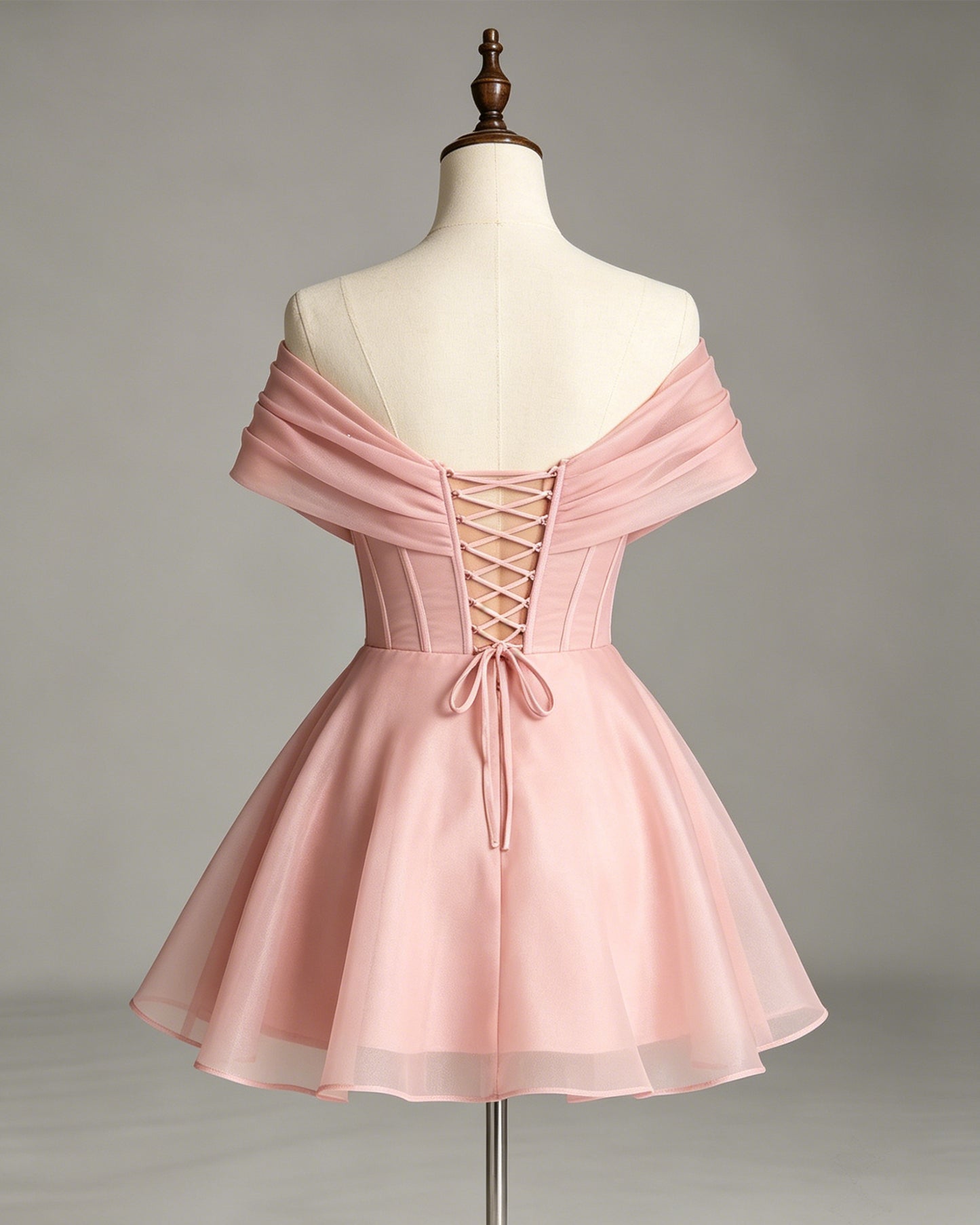 off shoulder pearl draped corset organza homecoming dress - view 6