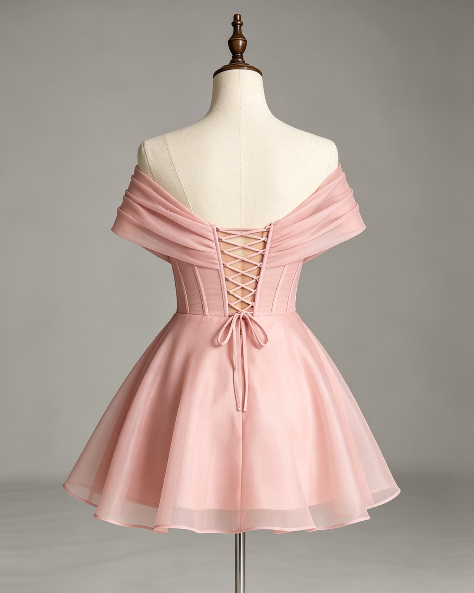 off shoulder pearl draped corset organza homecoming dress - view 6